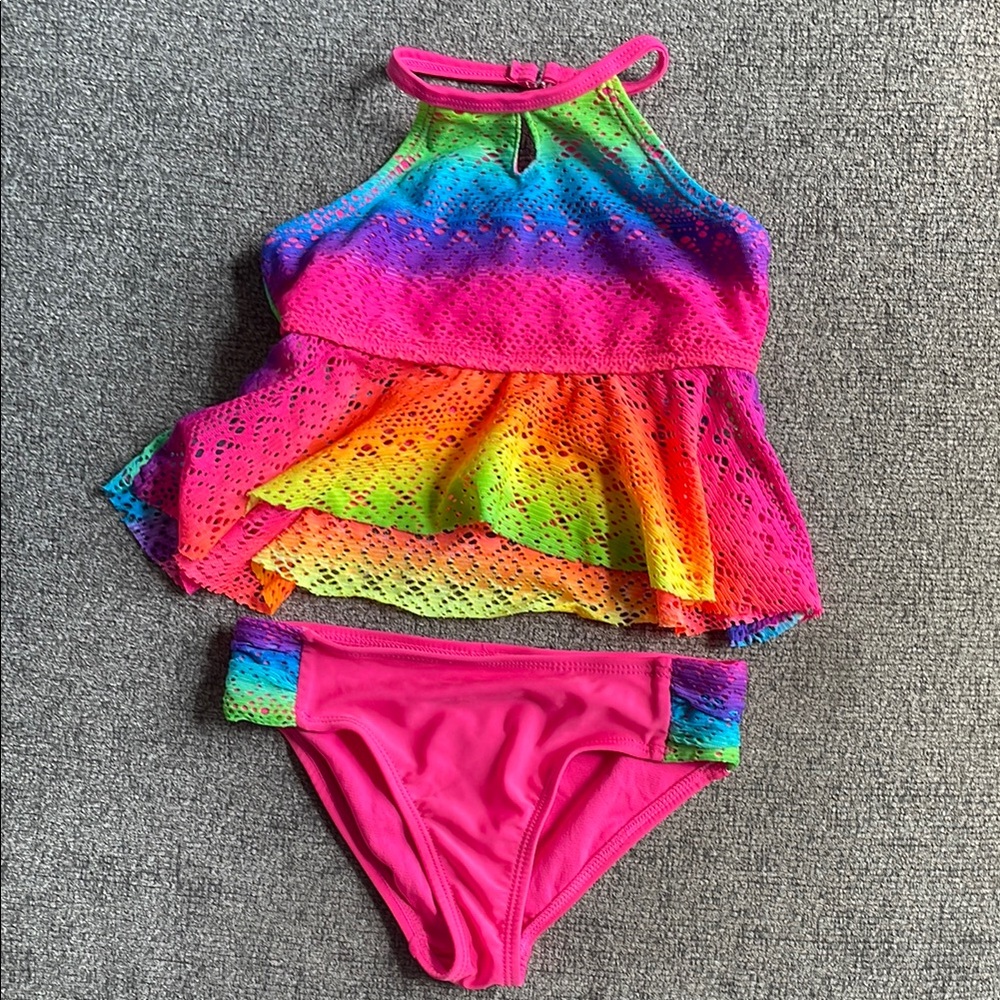 Wonder Nation Neon Rainbow Girls Tankini size xs 4/5 EUC